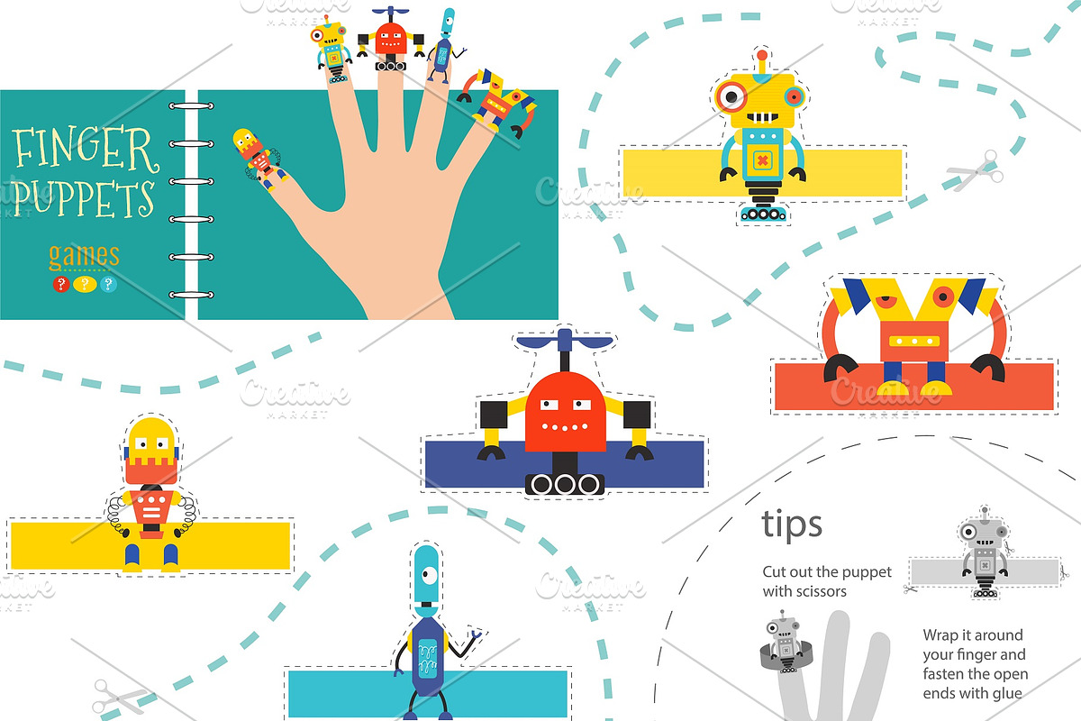 5 finger puppet vector robots in Illustrations - product preview 8