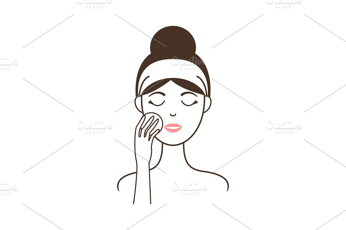Young Girl Cleans Her Face with in Illustrations - product preview 8