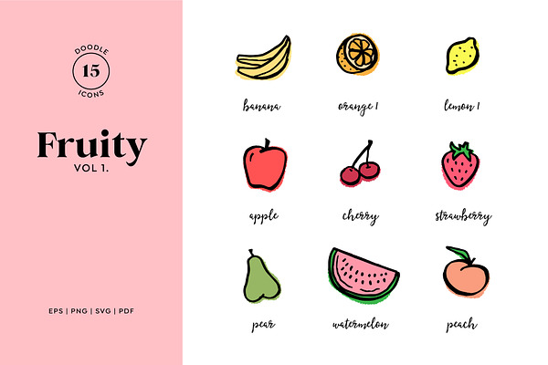 15 doodle icons - Fruits VOL1