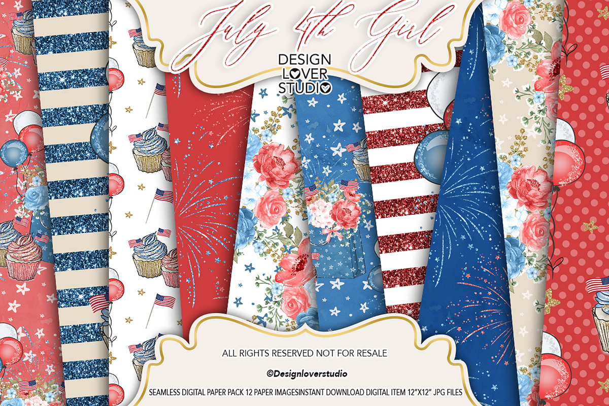 4th of July Girl digital paper pack in Patterns - product preview 8