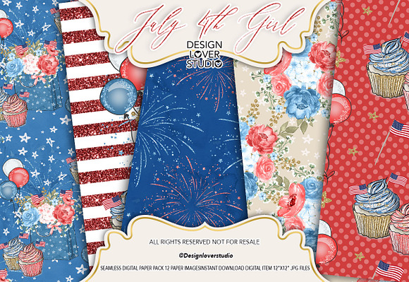 4th of July Girl digital paper pack in Patterns - product preview 2