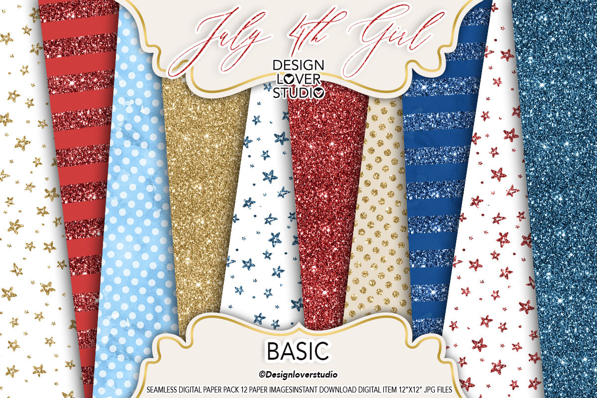 4th of July Girl BASIC digital paper in Patterns - product preview 8