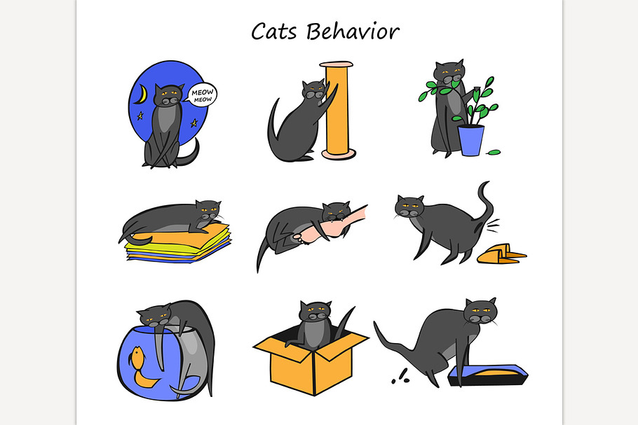 Cat Behavior Set in Icons - product preview 8