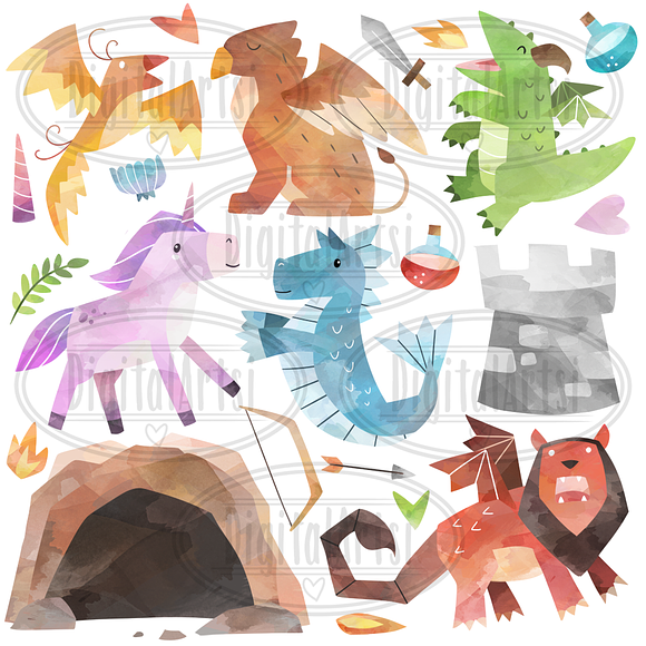 Watercolor Mythical Creatures Clipar in Illustrations - product preview 1