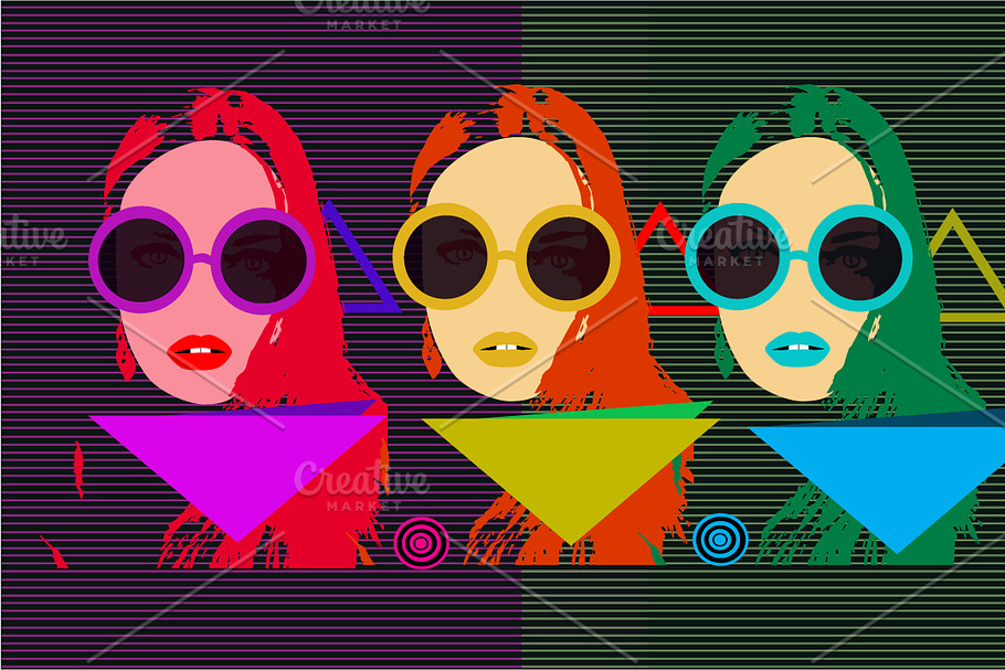 Retro pop art background with girls in Graphics - product preview 8