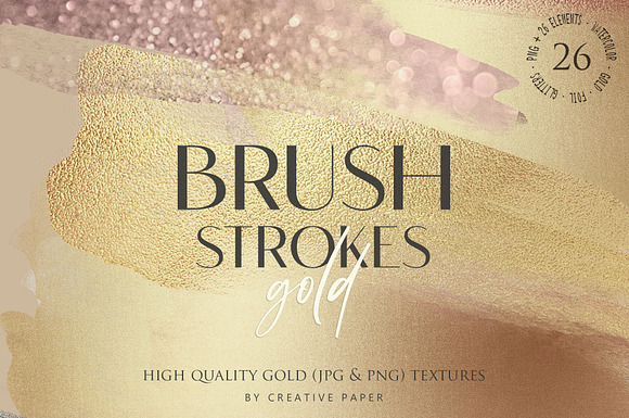 Gold Watercolor Foil & Brush Stroke in Textures - product preview 6