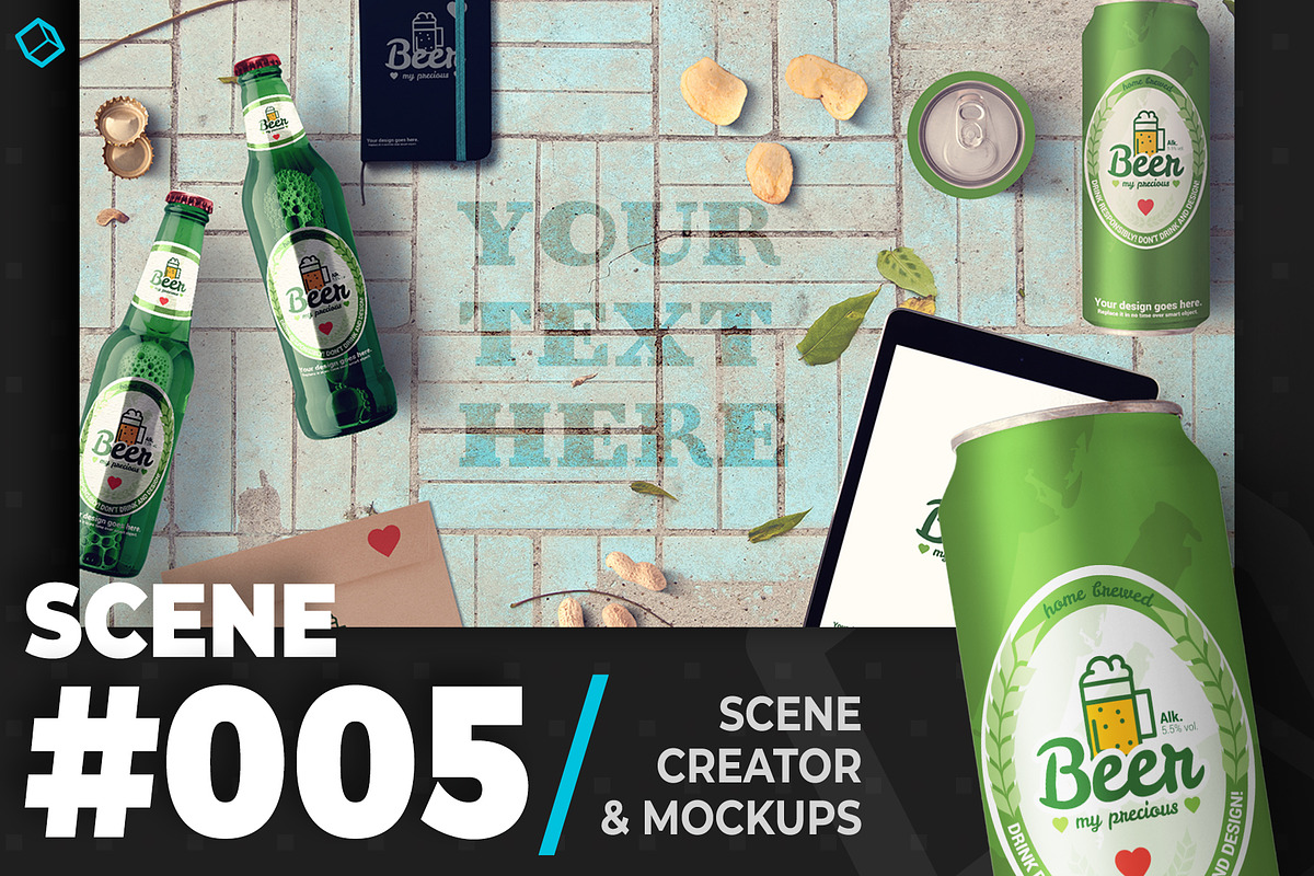 Beer Packaging and Tablet Mockup in Scene Creator Mockups - product preview 8