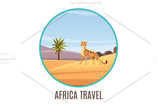 Africa travel badge with cartoon