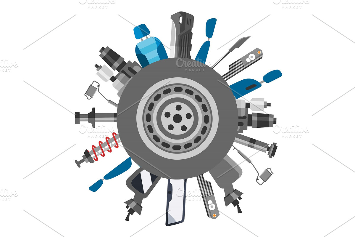 Car spares and auto parts top view in Illustrations - product preview 8