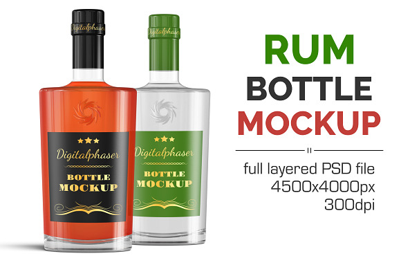 Clear Rum Brandy Vodka Bottle Mockup in Product Mockups - product preview 1