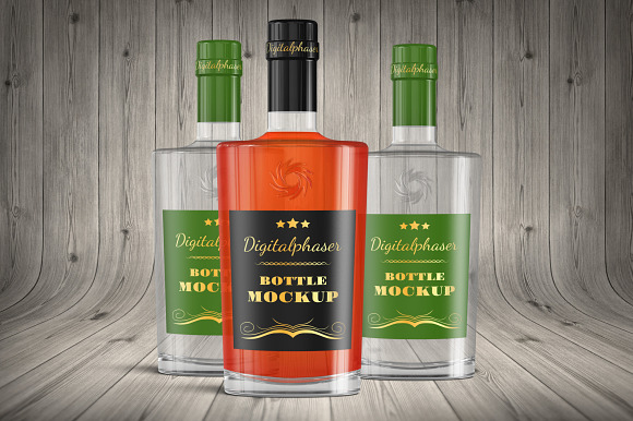 Clear Rum Brandy Vodka Bottle Mockup in Product Mockups - product preview 2