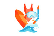 Summer illustration with surfing and