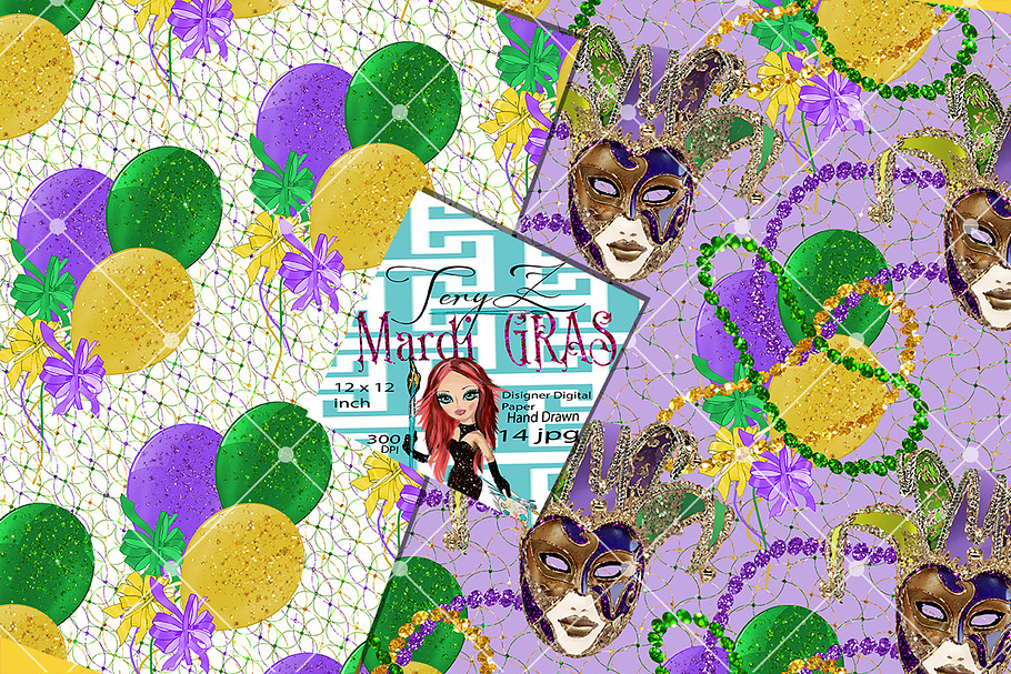 Mardi Gras Carnival Masks Paper in Patterns - product preview 8