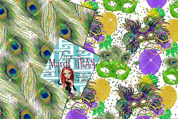 Mardi Gras Carnival Masks Paper in Patterns - product preview 5
