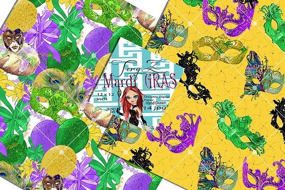 Mardi Gras Carnival Masks Paper in Patterns - product preview 6