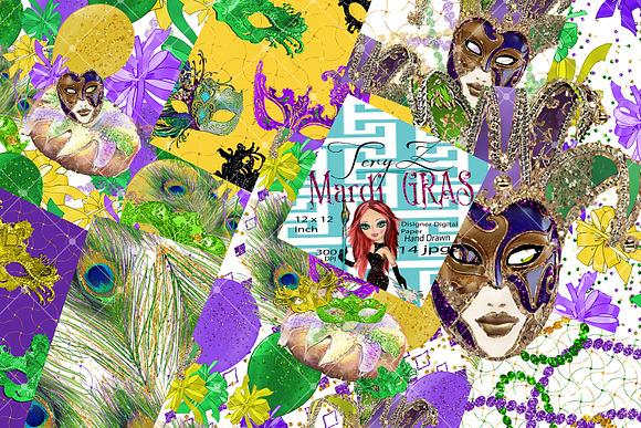 Mardi Gras Carnival Masks Paper in Patterns - product preview 11
