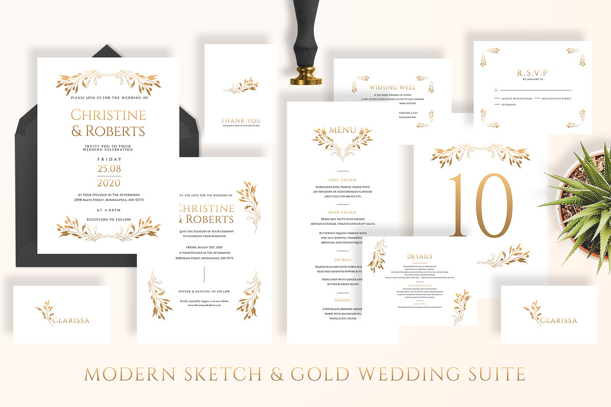 Modern Sketch & Gold Wedding Suite in Wedding Templates - product preview 8