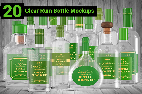 20 Clear Rum Bottle Mockups Bundle in Product Mockups - product preview 1