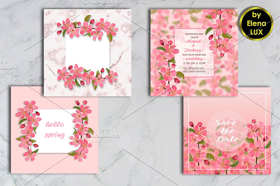 Cherry Blossom Templates Set in Postcard Templates - product preview 8