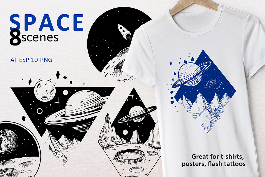 Space scenes. Vector outline in Illustrations - product preview 8