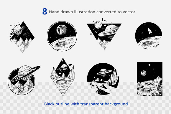 Space scenes. Vector outline in Illustrations - product preview 1