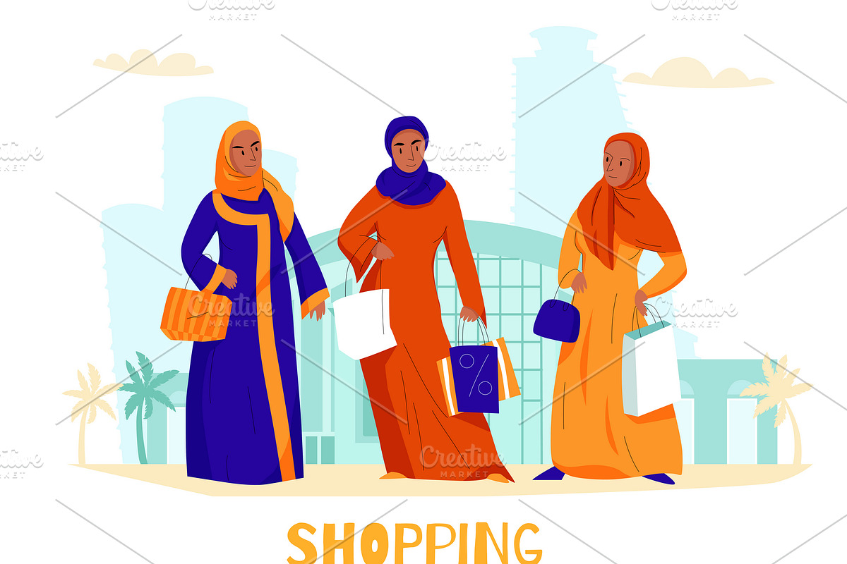 Arabs women shopping composition in Illustrations - product preview 8
