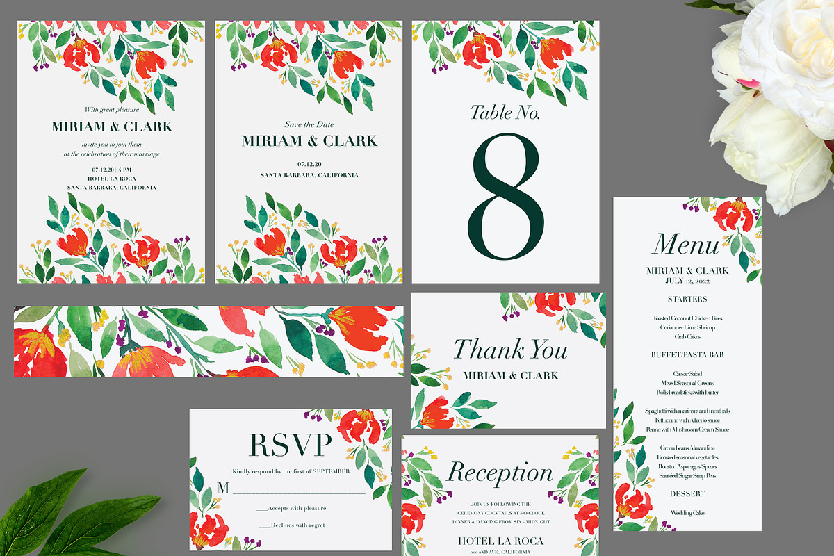 Hand painted Wedding Invitation Set in Stationery Templates - product preview 8