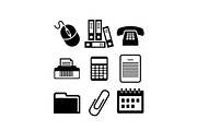 Set of black and white office icons