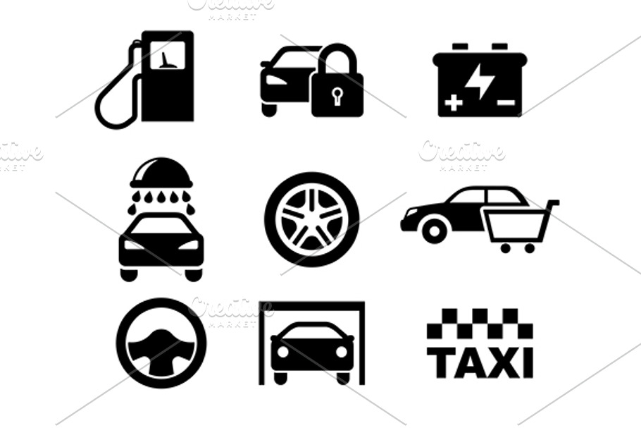Black and white car service  icons in Graphics - product preview 8
