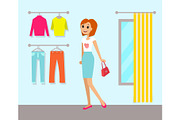Clothing Store and Woman, Vector