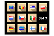 Flat flags icons of european countri