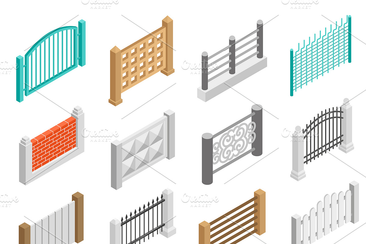 Boundary fences elements set in Icons - product preview 8