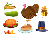 Thanksgiving day flat icons set