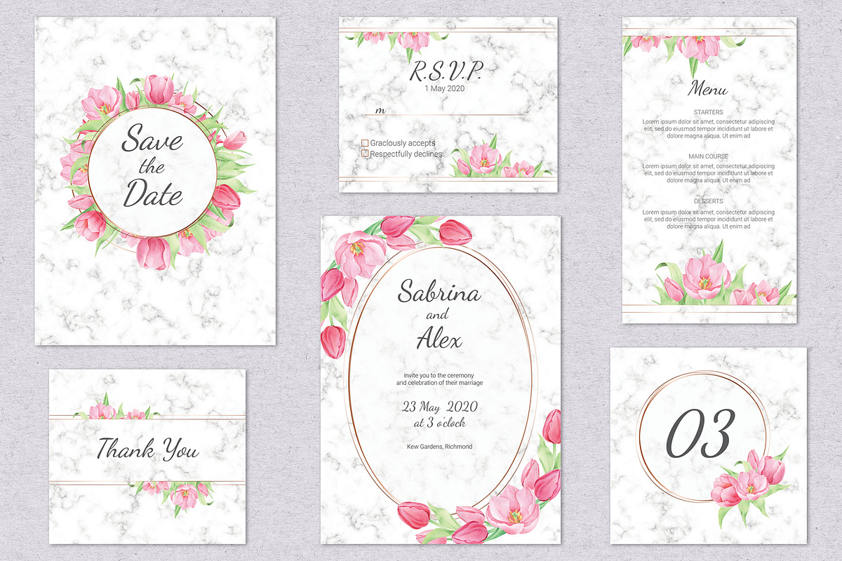 Tulip and Marble. Wedding invitation in Wedding Templates - product preview 8