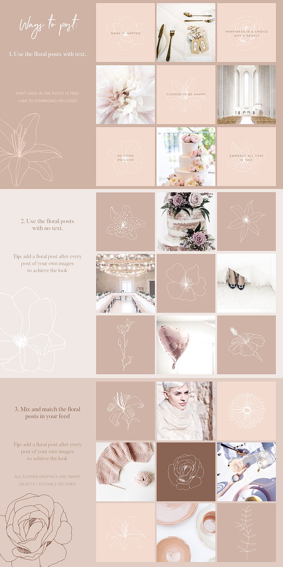 Instagram Floral grid filler Posts in Instagram Templates - product preview 4