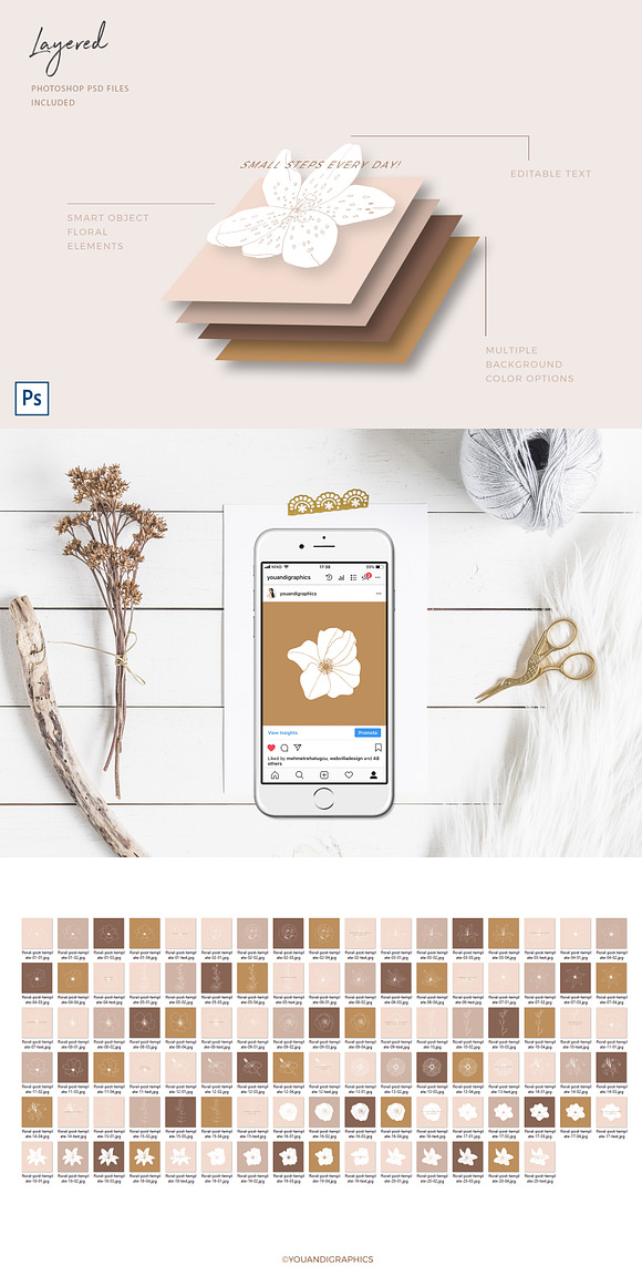 Instagram Floral grid filler Posts in Instagram Templates - product preview 7