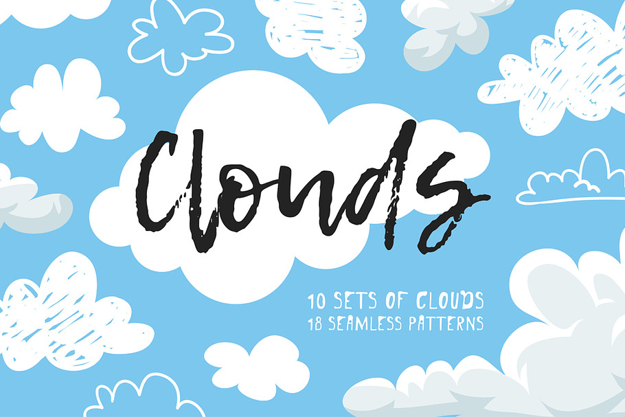 10 sets of clouds and 18 seamless