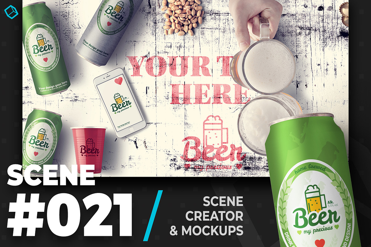 Beer Cans On Rustic Wooden Mockup in Scene Creator Mockups - product preview 8