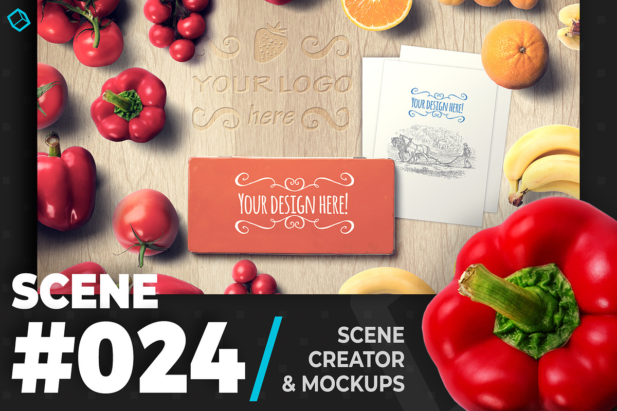 Fruits And Vegetables With Metal Box in Scene Creator Mockups - product preview 8