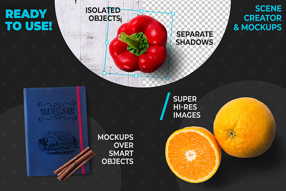 Fruits And Vegetables With Metal Box in Scene Creator Mockups - product preview 1