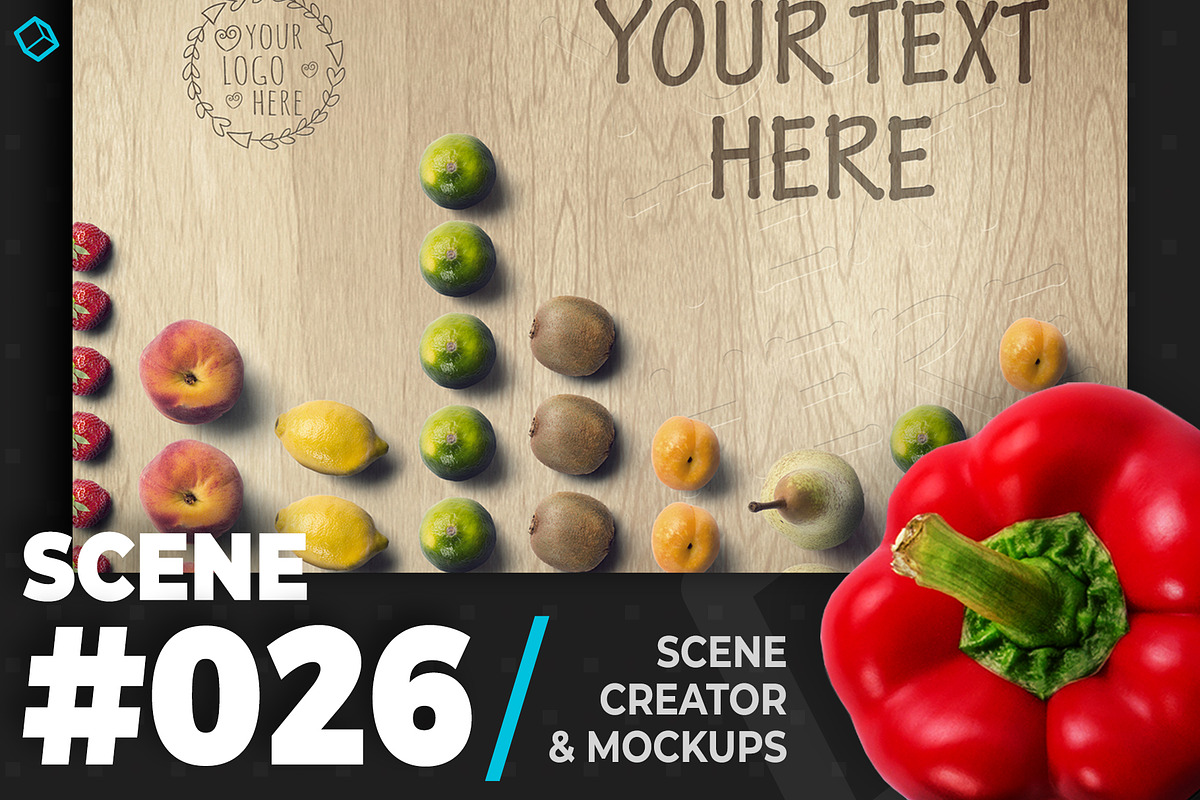 Fruits On Wooden Background Mockup in Scene Creator Mockups - product preview 8