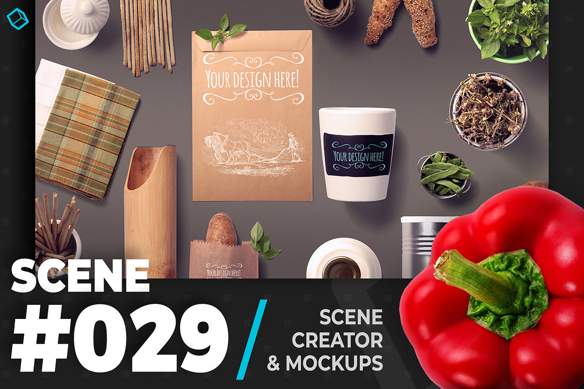 Organic Food Bread And Spices in Scene Creator Mockups - product preview 8