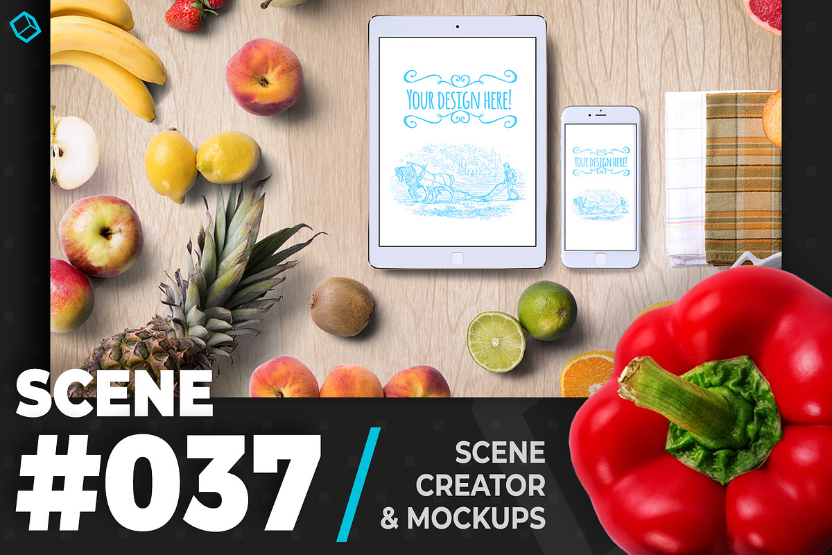Tropical Fruits And Modern Devices in Scene Creator Mockups - product preview 8
