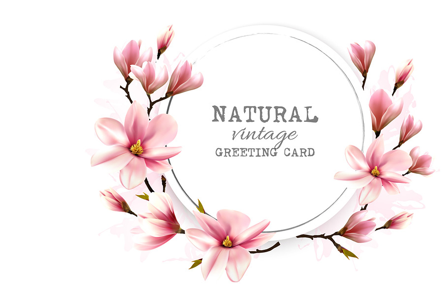 Natural greeting card with magnolia