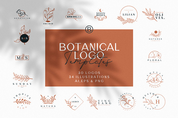 30 Hand Drawn Botanical Logos in Logo Templates - product preview 1