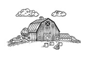 Wooden farm house sketch vector