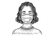 Woman in medical mask sketch vector