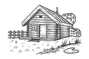 Wooden farm house sketch vector
