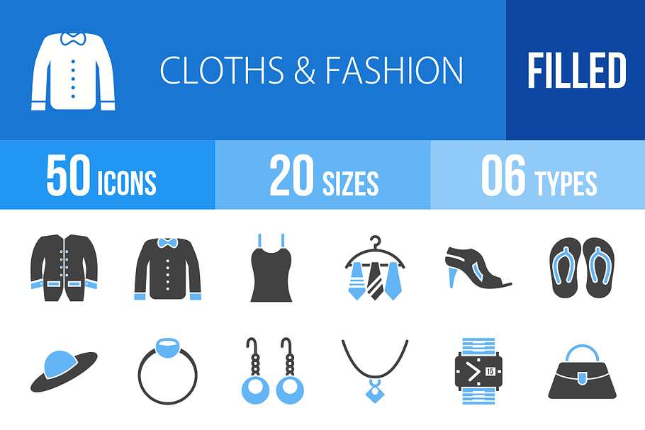 50 Clothes&Fashion Blue&Black Icons in Graphics - product preview 8