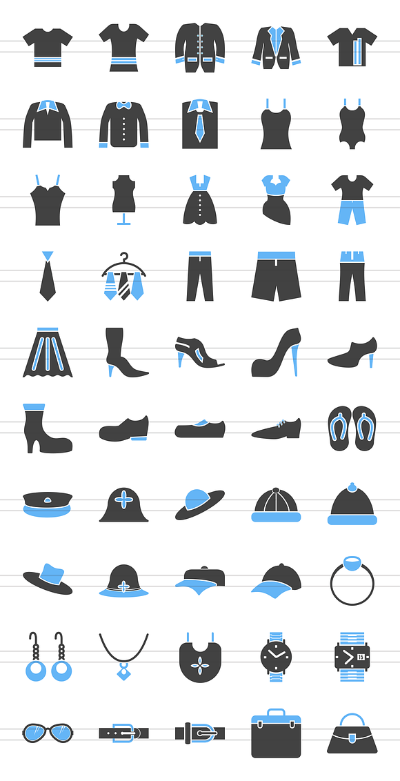 50 Clothes&Fashion Blue&Black Icons in Graphics - product preview 1